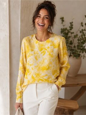 Stella McCartney 100% Silk Yellow Floral Blouse IT40 (4 US)